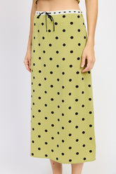 Olive Polka Dot Midi Skirt with Lace Trim Emory Park